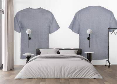 blank t shirt color gray on invisible mannequin template front and back view on white background Wall mural