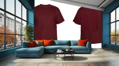 Blank T Shirt color maroon on invisible mannequin template front and back view on white background
 Wall mural