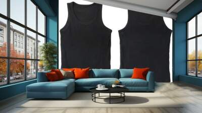 blank tank top color black front and back view on white background Wall mural