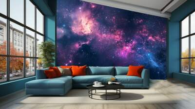 A cosmic pattern design that integrates repeating motifs of stars and galaxies, creating a seamless and visually appealing representation of the universe. Wall mural