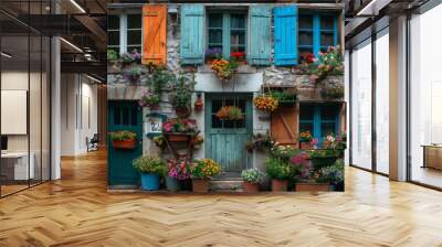 A quaint French village with colorful shutters and flower boxes. Wall mural