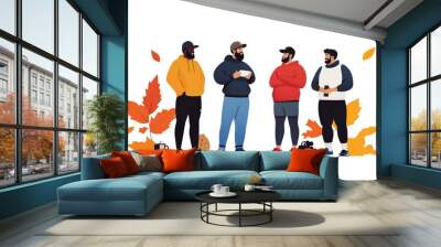 Celebrating Camaraderie: Fitness Enthusiasts Bond Over a Fun Challenge in an Autumn Atmosphere Wall mural