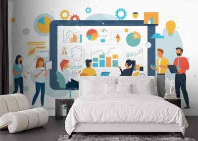 Flat illustration of a business team planning their goals and strategies for the future Wall mural