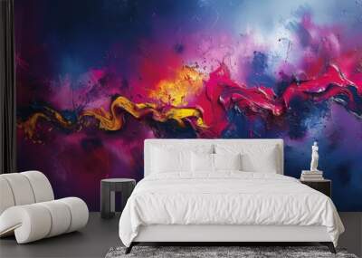 Let the expressive beauty of this captivating artwork transport you to a world of imagination and creativity, where abstract forms and vibrant colors dance in harmony. Wall mural