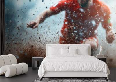 Mud, Sweat, and Competition: Athletes Battle in the Thrilling World of Soccer Amidst Chaos Wall mural