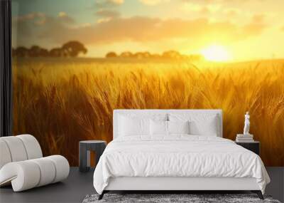 Simplicity in the Australian wheat fields: Golden crops swaying in the breeze. Wall mural