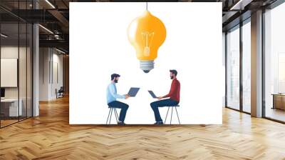 Two Participants Engaged in Insightful Marketing Research Under a Bright Idea Lightbulb Wall mural