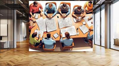 A group of people are sitting around a table having a meeting. Wall mural