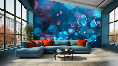 Tech-themed banner featuring illuminated hexagonal abstract background. Wall mural