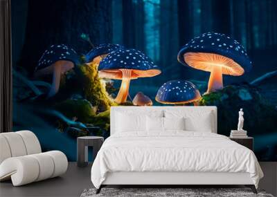 Mushrooms in the forest at night Wall mural