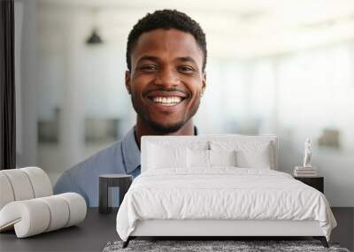 Cheerful handsome young African man head shot front portrait. Happy positive attractive male entrepreneur, startup leader, business professional in casual looking at camera with toothy smile Wall mural