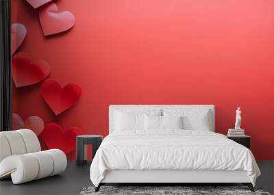 Composition with red paper hearts on color background. Valentines Day celebration Wall mural