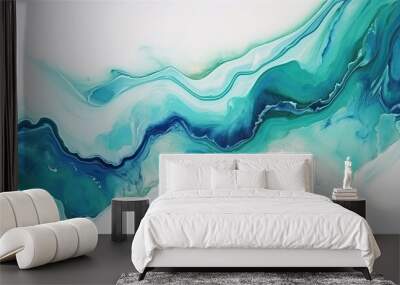 Green-blue marble texture design, reminiscent of fashion art painting and abstract color blending. Wall mural