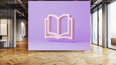 Minimal open book symbol on purple background. 3d rendering. Wall mural