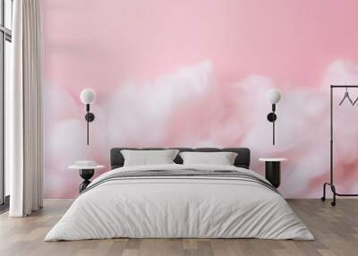 Pink cotton wool background, abstract fluffy soft color sweet candyfloss texture with copy space Wall mural