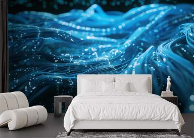 Sea blue cables flowing dynamically in a tech logistics scenario, Wall mural