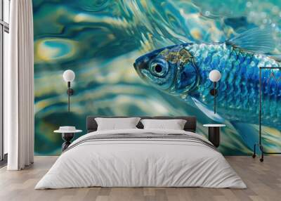 Blue fish swimming in clear rippled water Wall mural