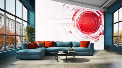 Abstract geometric illustration featuring red circular patterns on a white background Wall mural