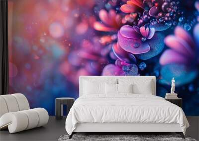 Colorful floral abstract illustration with bubbles in a vibrant, dreamy atmosphere Wall mural