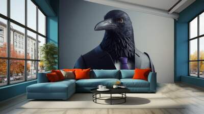 Cute Portrait of a Crow dressed in a formal business suit, Generative AI Wall mural