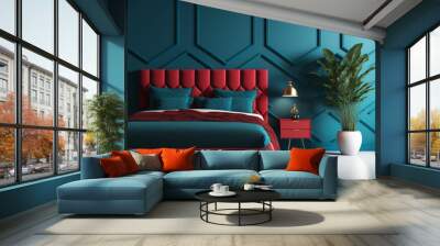 modern room design interior home blue color for the premium bedroom and blue navy, Generative AI Wall mural