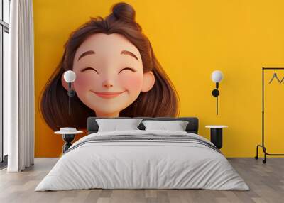 happy face of a girl on a yellow background Wall mural