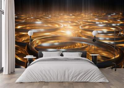 metal rings illuminated with gold light Wall mural