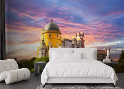 Fairy Palace against sunset sky /  Panorama of Palace in Sintra, Wall mural