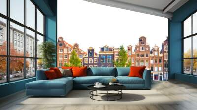 Famous Amsterdam houses - background isolated on white. Various traditional houses in the historic center of Amsterdam. Amsterdam, Holland, Netherlands, Europe Wall mural