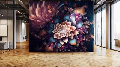 Vibrant Oriental Patterned Background with a Winter Floral Motif in Rich Hues - A Stunning Gigapixel Artwork at Scale 4.00x Wall mural