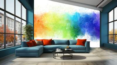 rainbow watercolor banner background on white. pure vibrant watercolor colors. creative paint gradie Wall mural