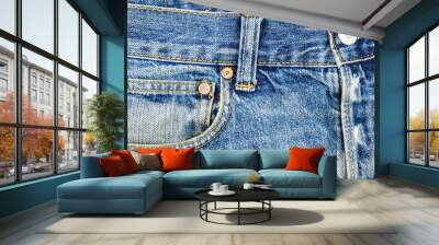 Blue jeans fabric with pocket Wall mural