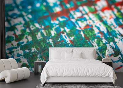 Extreme close up of colorful acrylic paint texture showing brush strokes. Selective focus. Wall mural