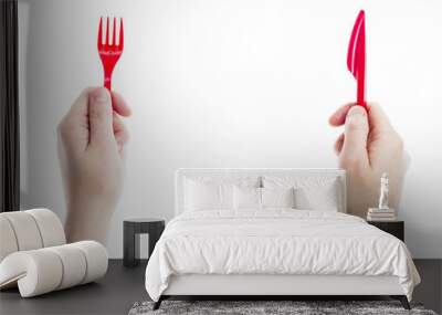 Knife and fork in hands Wall mural