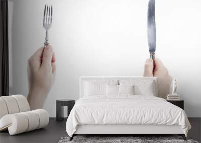 Knife and fork in hands Wall mural