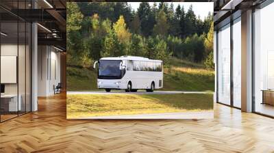 white coach bus travel in autumn Wall mural