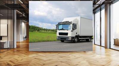 White Commercial Delivery Truck on the Road Wall mural