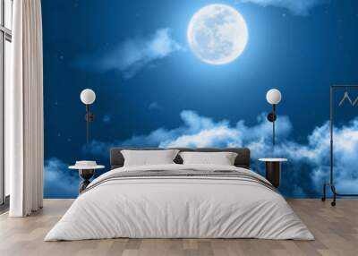 mystical night sky background with full moon, clouds and stars. moonlight night with copy space for  Wall mural