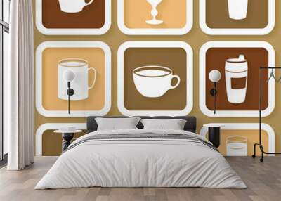 Set of 9 vintage icons of different coffee cups. Eps10 Wall mural