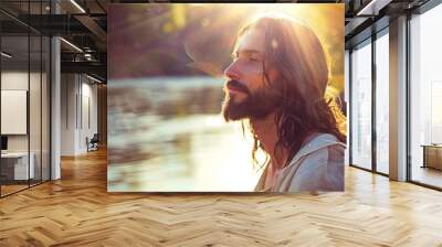 Baptism of Jesus Christ in the radiance of rays Wall mural