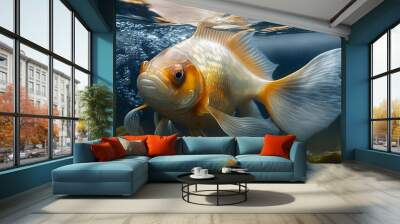 Beautiful bright goldfish underwater new quality universal colorful technology stock image illustration design, generative ai Wall mural