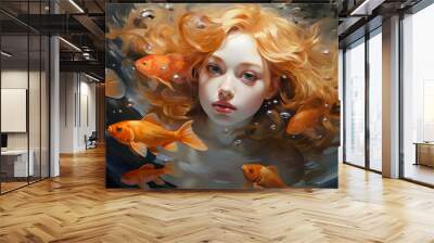 Beautiful bright goldfish underwater Wall mural