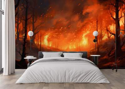 Fire in the forest Wall mural