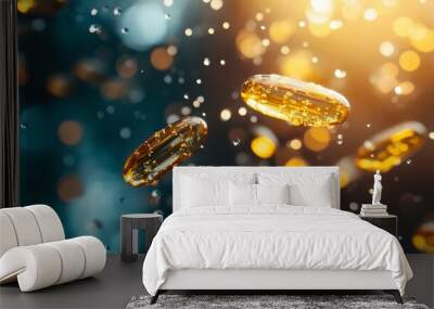 Omega 3 capsules on isolated background with bokeh Wall mural