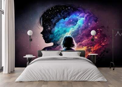 Space children meditate  new quality of universal colorful technology illustration image design, generative Wall mural