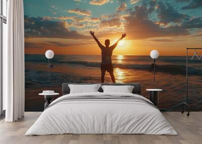 Sun greeting at sunset by the sea Wall mural