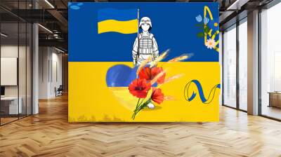 Ukrainian warrior-patriot with state symbols Wall mural