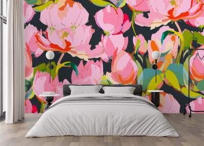 Abstract floral seamless pattern. Bright colors, gouache painting Wall mural