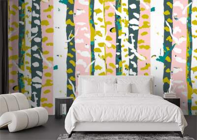 Abstract hand drawn rich colored birch forest seamless pattern Wall mural