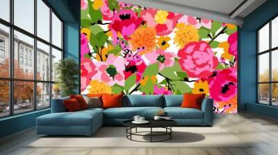 Abstract seamless pattern with bright, juicy flowers Wall mural